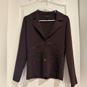 BCBGMaxAzria Dark Brown Lace-Accented knitted Blazer